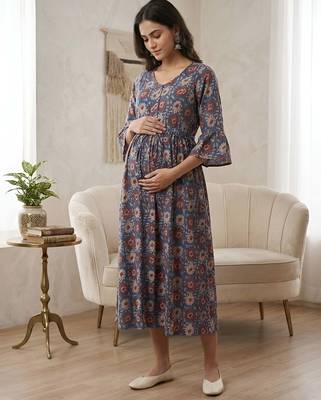 Multicolor cotton printed maternity dress for women 1