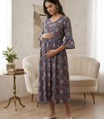 Multicolor cotton printed maternity dress for women