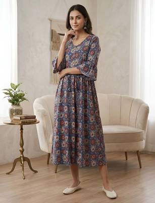 Multicolor cotton printed maternity dress for women 3