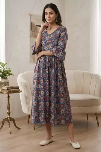Multicolor cotton printed maternity dress for women