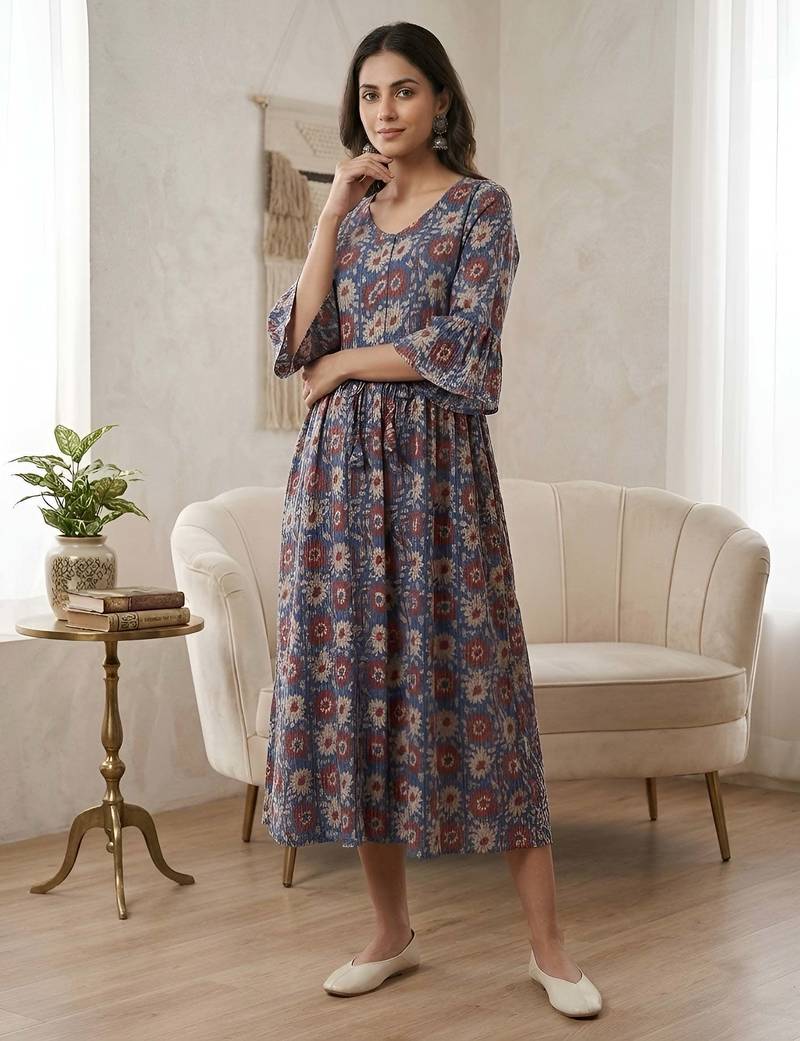 Multicolor cotton printed maternity dress for women