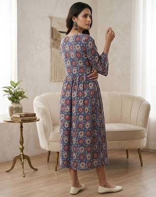 Multicolor cotton printed maternity dress for women 4