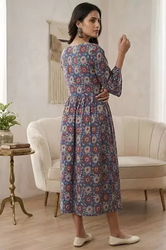 Multicolor cotton printed maternity dress for women