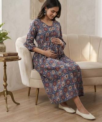Multicolor cotton printed maternity dress for women 5