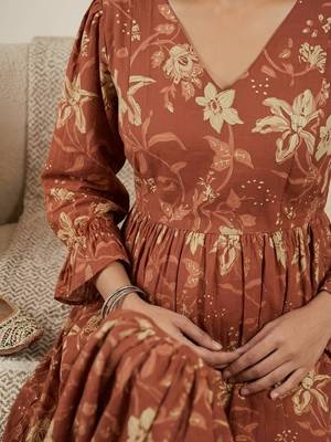 Orange cotton printed maternity dress for women 2