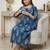 Blue cotton printed maternity dress for women