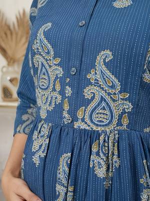 Blue cotton printed maternity dress for women 3