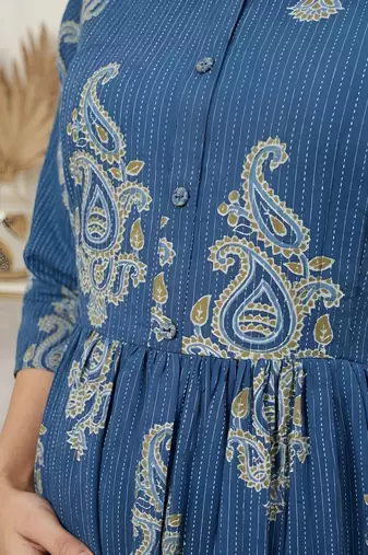 Blue cotton printed maternity dress for women