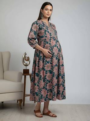 Multicolor cotton printed maternity dress for women 1