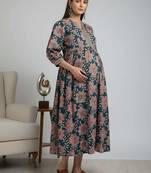 Multicolor cotton printed maternity dress for women