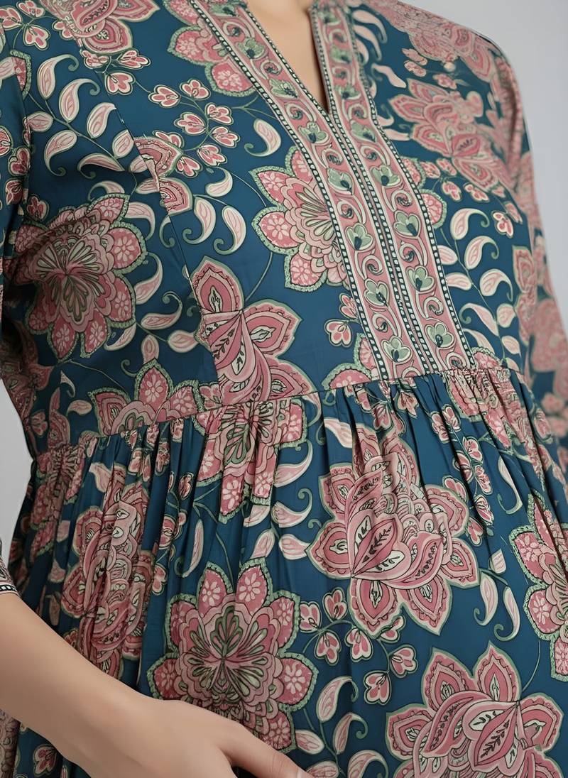 Multicolor cotton printed maternity dress for women
