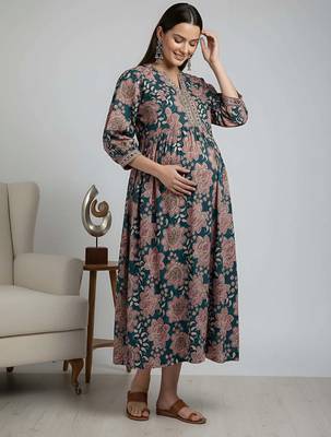 Multicolor cotton printed maternity dress for women 3