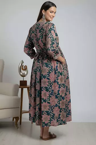 Multicolor cotton printed maternity dress for women