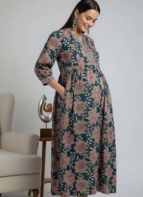 Multicolor cotton printed maternity dress for women 5