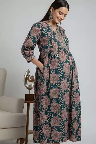 Multicolor cotton printed maternity dress for women