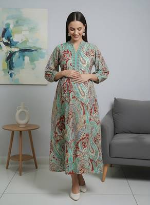 Multicolor cotton printed maternity dress for women 1