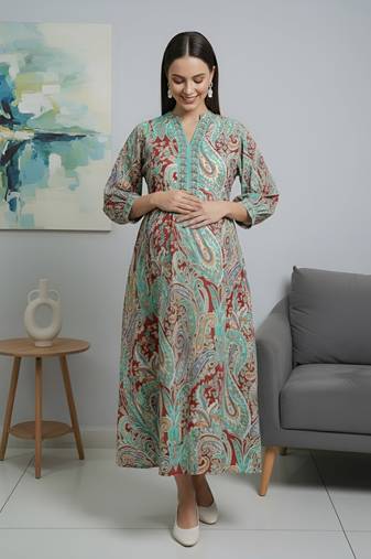 Multicolor cotton printed maternity dress for women
