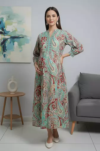 Multicolor cotton printed maternity dress for women