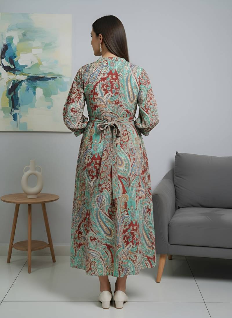 Multicolor cotton printed maternity dress for women