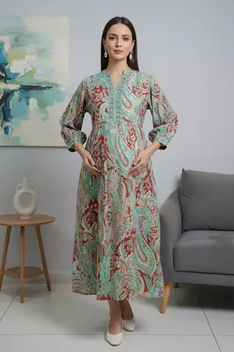 Multicolor cotton printed maternity dress for women