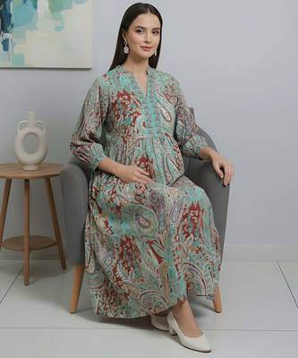 Multicolor cotton printed maternity dress for women 5