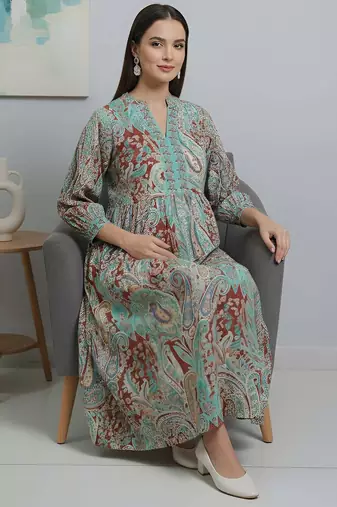Multicolor cotton printed maternity dress for women