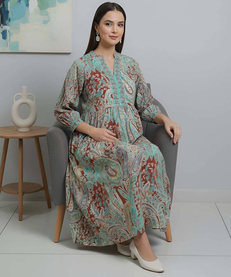 Multicolor cotton printed maternity dress for women