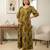 Green cotton printed maternity dress for women