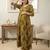 Green cotton printed maternity dress for women