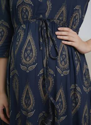 Blue cotton printed maternity dress for women 2