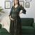Green cotton printed maternity dress for women