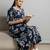 Blue cotton printed maternity dress for women
