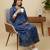 Blue cotton printed maternity dress for women