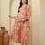 Peach cotton printed maternity dress for women