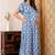Blue cotton printed maternity dress for women