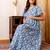 Blue cotton printed maternity dress for women