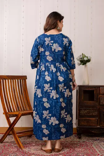 Purple cotton printed maternity dress for women