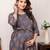 Grey cotton printed maternity dress for women
