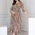 Grey cotton printed maternity dress for women