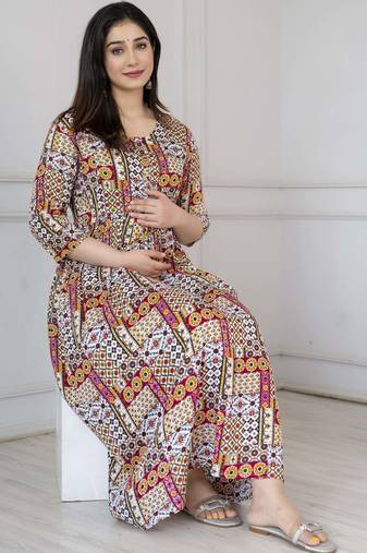 Multicolor viscose rayon printed maternity dress for women