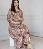 Multicolor viscose rayon printed maternity dress for women