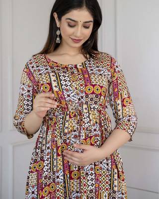 Multicolor viscose rayon printed maternity dress for women 3