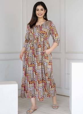 Multicolor viscose rayon printed maternity dress for women 4