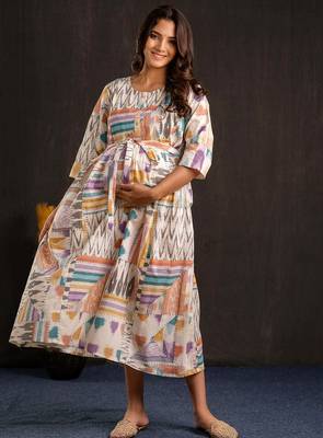 Multicolor cotton printed maternity dress for women 1