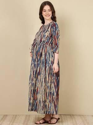 Multicolor cotton printed maternity dress for women 5
