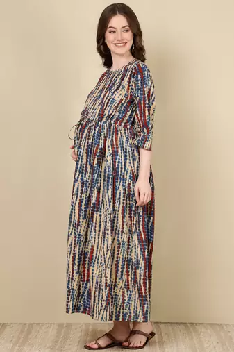 Multicolor cotton printed maternity dress for women