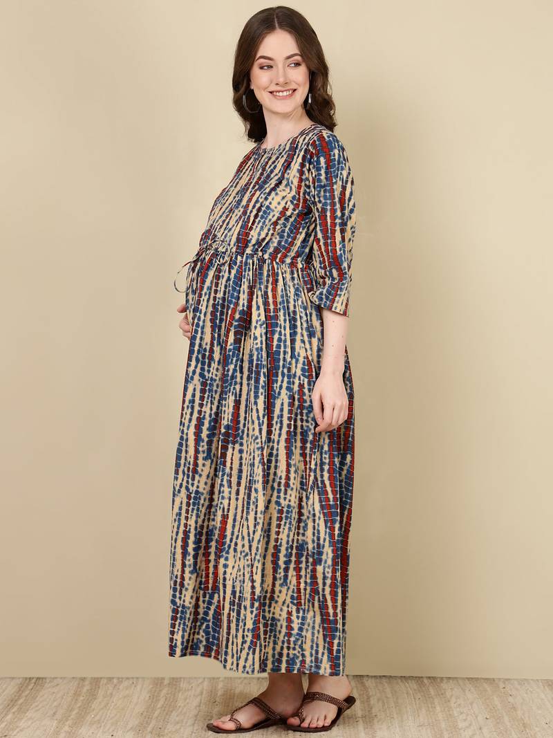 Multicolor cotton printed maternity dress for women