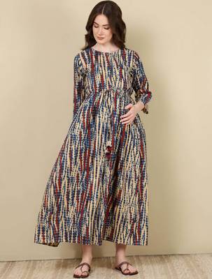 Multicolor cotton printed maternity dress for women 1