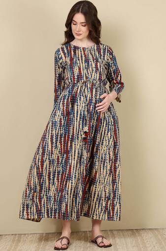 Multicolor cotton printed maternity dress for women