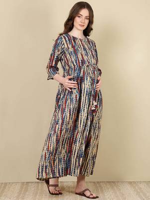 Multicolor cotton printed maternity dress for women 2